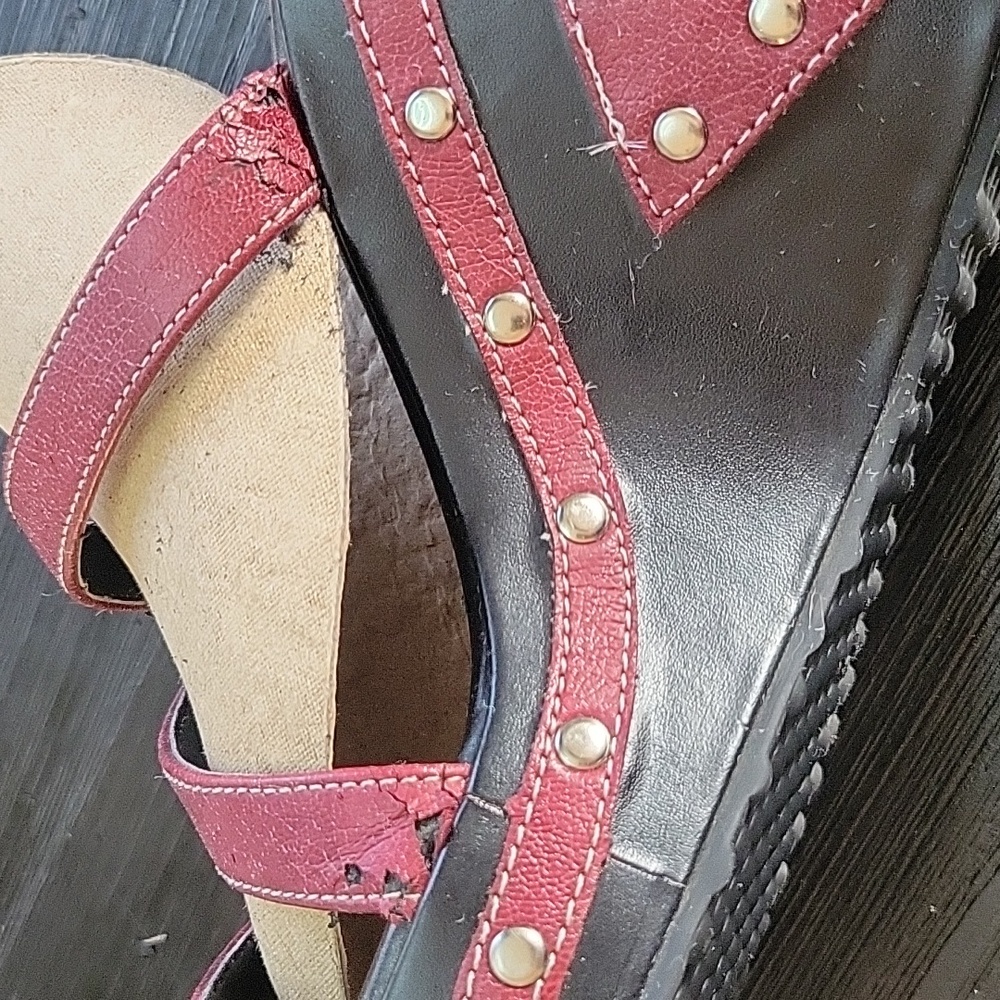 Harley-Davidson Wedge Sandals, Black/Burgandy, 7.5, Vintage - Picture 8 of 13